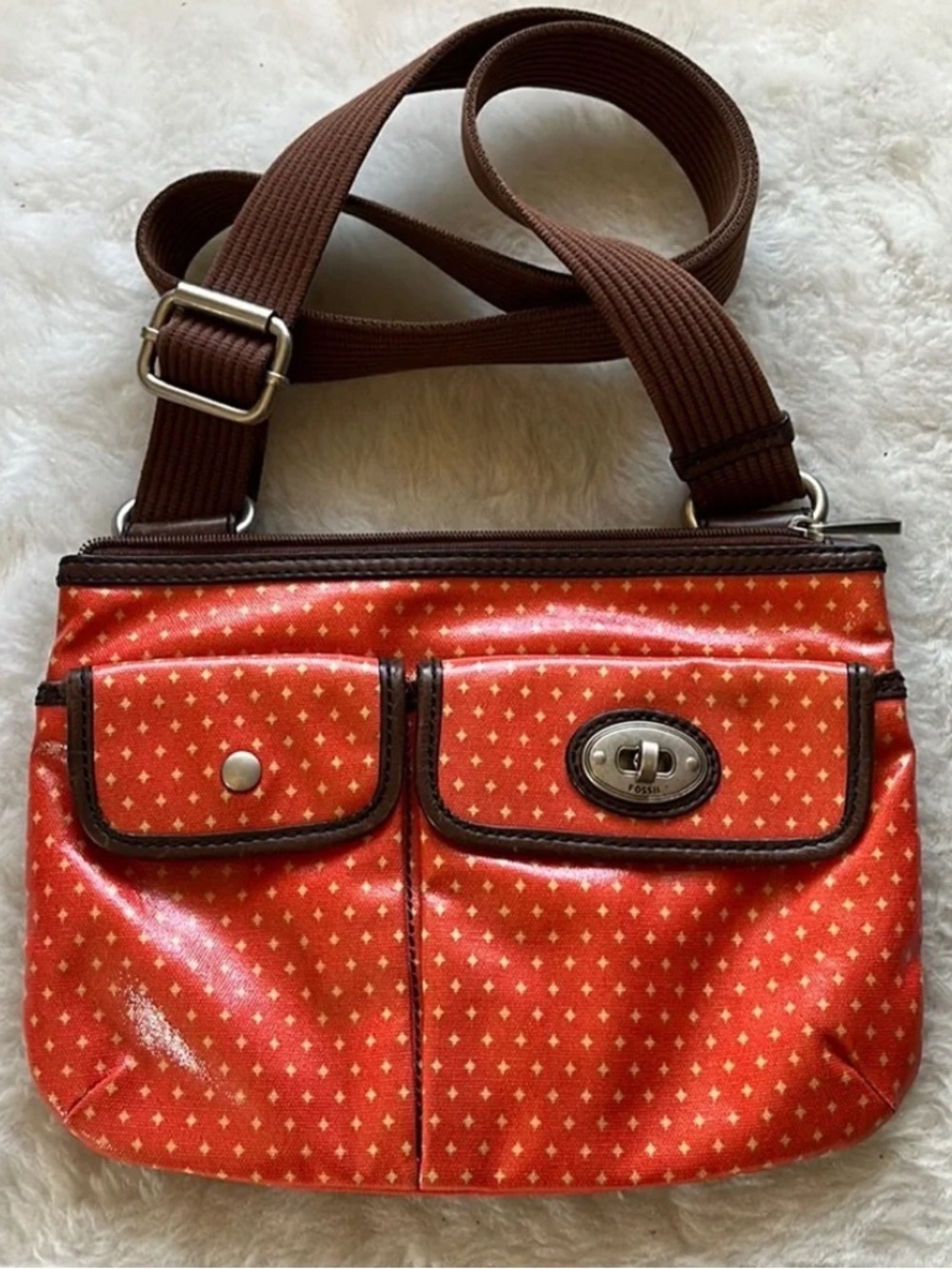 Fossil FOSSIL KEY-PER orange coated canvas crossbody bag